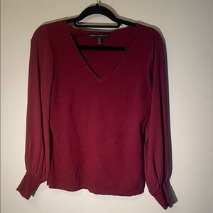 White House Black Market Deep Red V-Neck Blouse